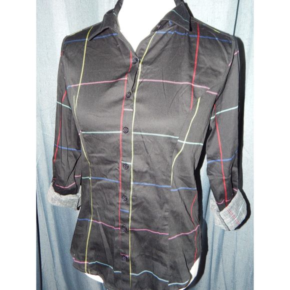 Women's Small New York & Company Black Plaid Button Down Shirt - New with Tags - Picture 2 of 4